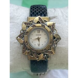 Chicos Gold Tone Black Band Women’s Cuff Watch